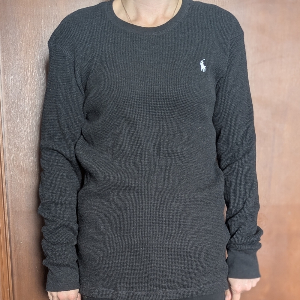 Ralph Lauren Polo Black Waffle Knit Long Sleeve Shirt – L (30” length /19” pit)